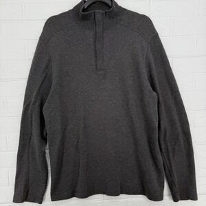 Banana Republic Mens L Charcoal Knit Quarter Button Pullover Smart Casual Preppy